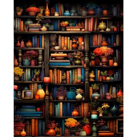 HITIRECOVI Bookshelf Paint by Numbers Kit for Adults,Canvas Paint by Numbers for Adults,DIY Acrylic Painting by Numbers for Gifts Home Wall Decor 16x20in