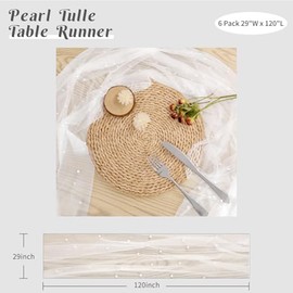 Juego de 6 caminos de mesa de perlas de 60 x 120 pulgadas, tela de tul blanco, para decoración de mesa de postre, bohemio, para despedida de soltera, cumpleaños, fiesta, boda, arco, pasillo, velo de