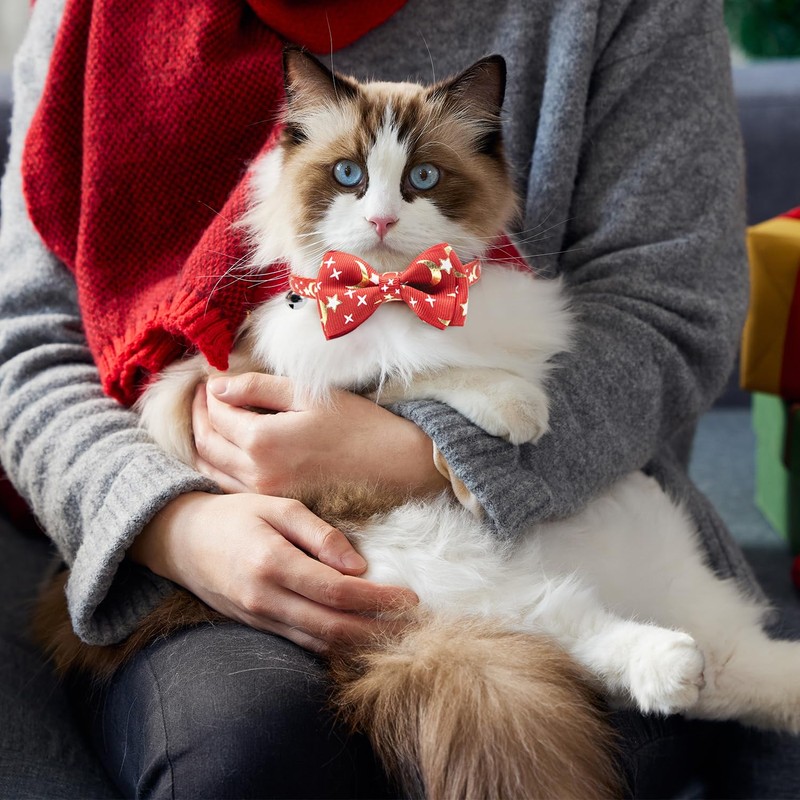 CHERRY-MAGIC Christmas Cat Collars, Red Kitten Collars with Detachable Bow