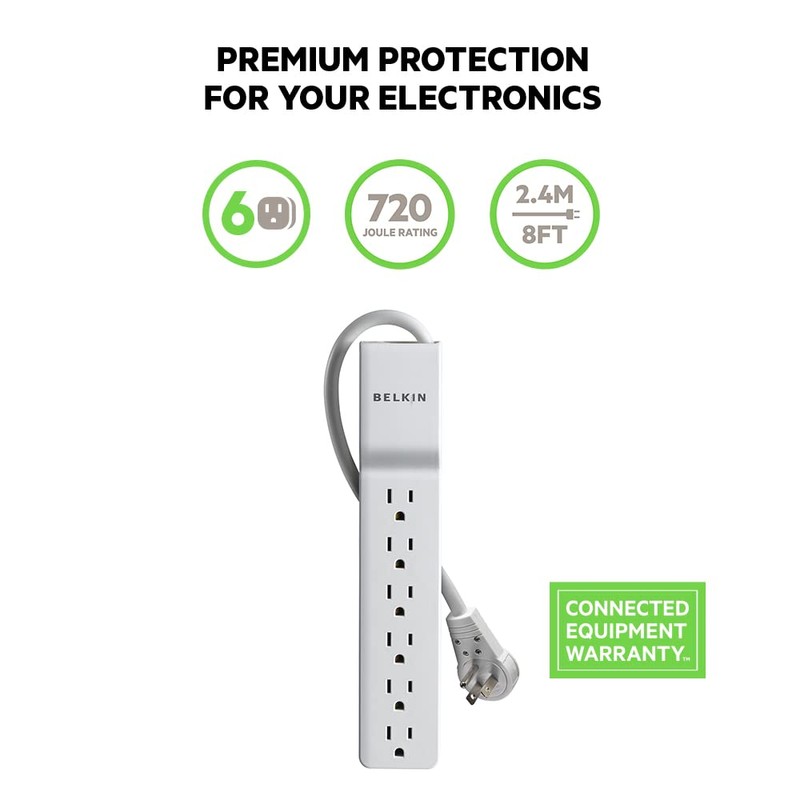 Belkin Surge Protector Power Strip - 6 AC Multiple Outlets