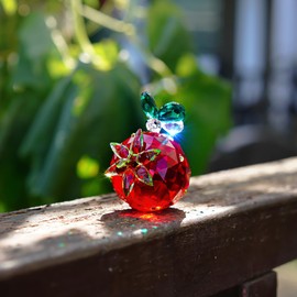 H&D HYALINE & DORA Red Crystal Strawberry Butterfly Decor Figurine Ornament Glass Fruit Decorative Figurine for Home Tabletop Centerpiece