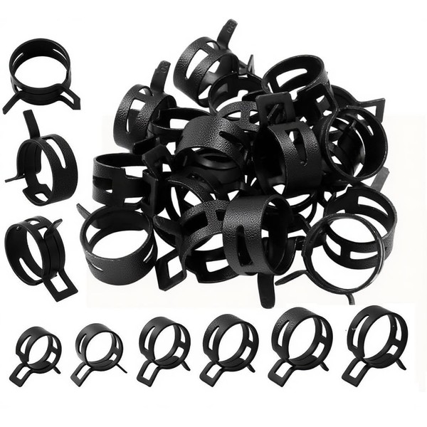 32PCS 17 Size Spring Hose Clamps, Black Spring Band Hose