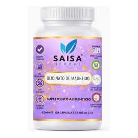 Glicinato De Magnesio | 100 Cápsulas | Magnesio Alta Absorción | Saisa Herbal | Suplemento Alimenticio