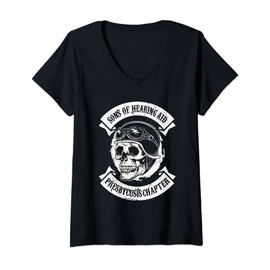 Womens Sons of Hearing Aid Presbycusis Chapter - Motorcycle Grandpa V-Neck T-Shirt