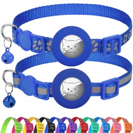 Joytale Reflective AirTag Cat Collar, Breakaway Buckle, 2 Pack Lightweight AirTag Holder Pet Collars with Bell, Adjustable 7.5-12.5 Inch for Girl Boy Cats Kitten Puppy, Navy Blue