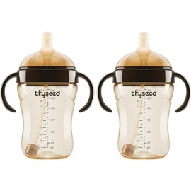 thyseed PPSU Weighted Straw Cup with Handles Toddlers Transition Bottles to Sippy Cups No Spill Learner Milk Water Baby Bottle Soft Silicone Spout Dishwasher Safe BPA Free 6+ Months 10oz/300mL 2 Pack