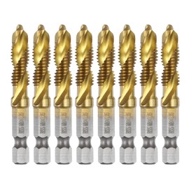sourcing map 8pcs Combination Drill and Tap Bits Metric M8 x 1.25 Thread 1/4" Hex Shank Titanium Coated Threading Screw Taps 4341 High Speed Steel Machine Drilling Tapping Tool Kit