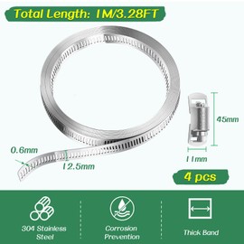Bolatus 1 Metre Hose Clamps, 304 Stainless Steel, DIY Endless Clamps, Hose Clamp, Adjustable Stainless Steel Hose Clips with 4 Fixings, Screw Clamp for Water Pipe, House Gas Pipe, Cool