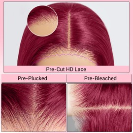 28 Inch Burgundy Wig Human Hair 9x6 Glueless Wigs Human Hair 99j Burgundy Lace Front Wigs Human Hair 220% Density Dark Red Wig Glueless HD Lace Front Wigs Pre Plucked Pre cut Wig for Women