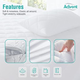 ADVENT Quilted Waterproof Mattress Protector Double Bed (137x191 cm)-Fits up to 30cm Deep-Breathable,White, double mattress protector - Mattress Topper Double prevents Mattress from Ripping (Double)