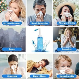 Irrigador Nasal 300 ml - Botella para Lavado y Enjuague Nasal - Alivio de Sinusitis, Rinitis, Alergias y Congestión Nasal - Ducha Nasal Portátil para 