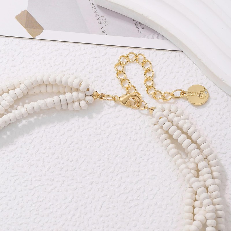 Multi Colour 5 Layers Wooden Beads Strand Statement Necklace for