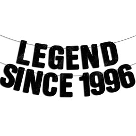 Pre-Strung Legend Since 1996 Black Glitter Banner, Happy 30th Birthday Decorations for Him, 30 Year Old Party Decor for Her