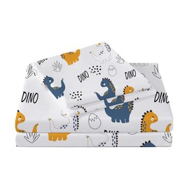 ROLJZTY Bed Sheets for Kids Boys, Soft Microfiber Twin Sheets Set 3 Piece Deep Pocket Bed Sheet Set, Breathable Sheet Sets Twin Size Bed Colourful Dinosaurs Printed