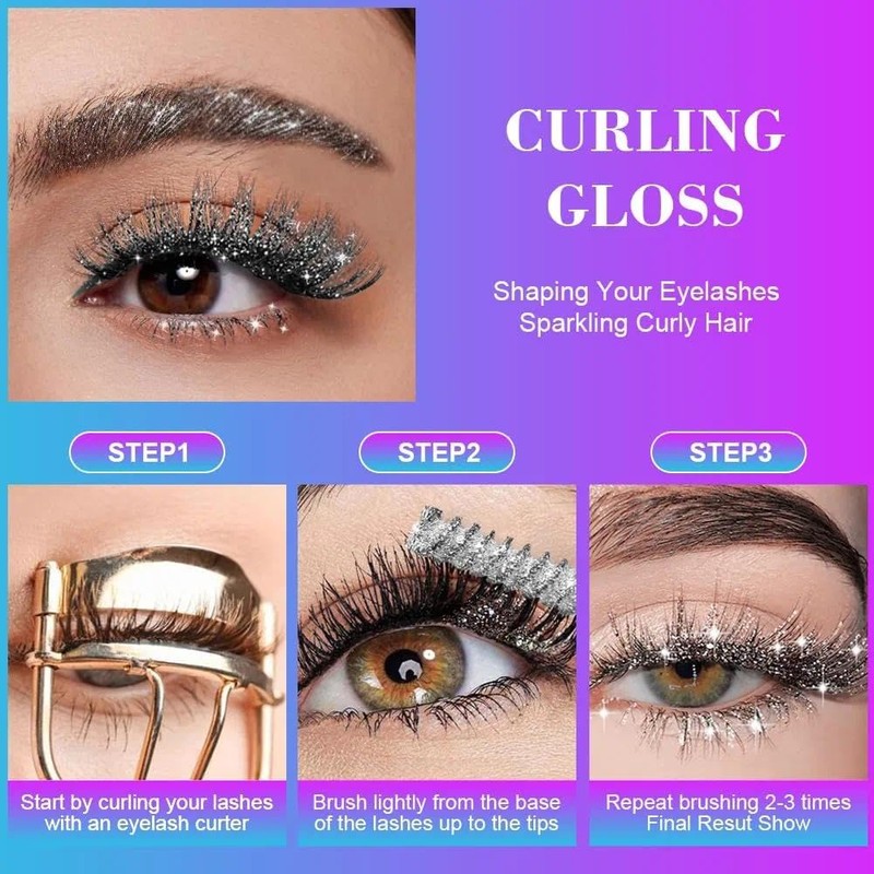 Glitter Mascara Set - Waterproof Long-Lasting Sparkling Diamond Eyelash Makeup