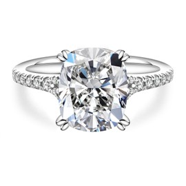 Bo.Dream Cubic Zirconia Promise Rings for Her, Elongated Cushion Cut 4 Carats CZ Engagement Rings Platinum Plated Sterling Silver Size 7