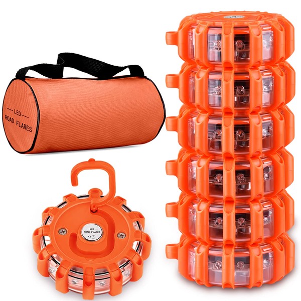 Tobfit 6 Pack LED Road Flares Emergency Lights Roadside Safety