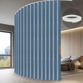 JILRON Accordion Partition Curtain with Ceiling Track - Space-Saving Room Divider, Tool-Free Installation(Blue 100" W x 84" L-Pack of 1)