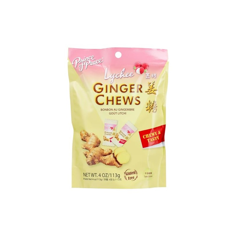 Prince Of Peace Lychee Ginger Chews, Gluten Free, 4 Ounce