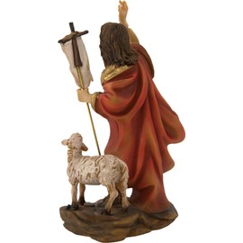 FADEDA Jesus Resurrection with Lamb, Height: 14 cm, Hand-Painted, Detailed Nativity Scene Figures, Christmas Table Decoration, Nativity Accessories
