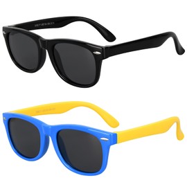 Mdvora Kids Polarized Sunglasses, Toddler Sunglasses UV Protection Flexible Rubber Glasses Shades(2pcs, Blue-yellow and Black)