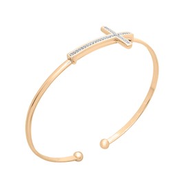 Timeless Love 1/10 CTTW Diamond 6.5" Cross Bangle Bracelet Set in Yellow Gold over Sterling Silver, Dainty Jewelry for Women, Luxury Fashion Bangle, Women’s Religious Faith Jewelry Gifts