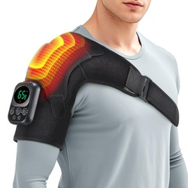 Cordless Shoulder Heating Pad, APP Controlled Heated Shoulder Massager, Shoulder Brace with Detachable Controller, 6 Levels of Heat and 3 Vibration Modes, Fits for Left or Right Shoulder, Black
