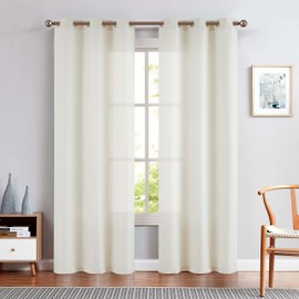 jinchan Ivory Linen Textured Curtains 84 Inches Long for Living Room Grommet Top Light Filtering Window Drapes for Bedroom 2 Panels