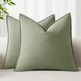EMEMA Decorative Linen Throw Pillow Covers 24x24 Inch Grass Green Boho Farmhouse Neutral Couch Throw Pillows for Bed Pack of 2 Accent Pillowcase Modern Sofa Cushion Livingroom Home