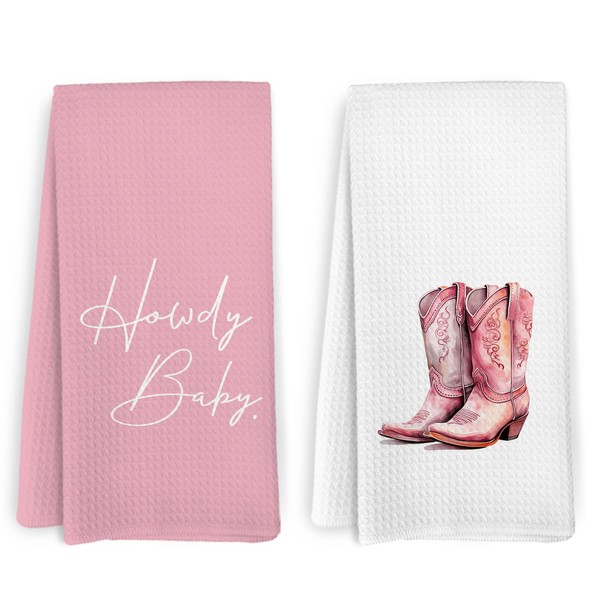 KFXHANGD Pink Howdy Baby Cowgirl Kitchen Towels and Dishcloths Set