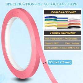 AKLVBL Colored Autoclave Tape,270 Fahrenheit Tool Marking Tape,216 ft/L x 0.4 in/W,8 Rolls