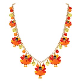 boderier Turkey Necklace Thanksgiving Necklaces for Women Long Turkey Beaded Charm Necklace Pendant Thanksgiving Holiday Festive Jewelry Necklace (Turkey), Gold tone, No Gemstone