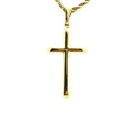 INCREDIBLE CHIC COLLECTIONS 24K Gold Rope Chain Style Cross Pendant Necklace Real Gold Plated Solid Clasp for Men,Women,Teens 3mm Miami Cuban Link 18",20",22" (22")