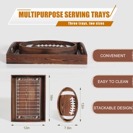 Set of 3 Serving Tray-Two Round Trays and One Square Serving Trays-Nested Breakfast Tray Afternoon Tea Tray-Large Wooden Tray with Graduated Scale forEating, Working, Storage and Outdoor Use