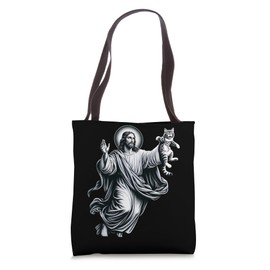 God holding Cat Easter He is Risen Jesus Loves Cats Tote Bag