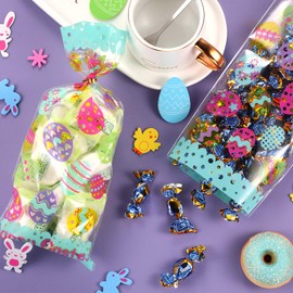 100 Pack Easter Day Treat Bag Easter Bunny Cello Bag Party Bag Candy Cellophane Bag Easter Egg Treat Bag Painted Eggs Cello Bag Easter Goody Bags for Easter Day (Egg Style)