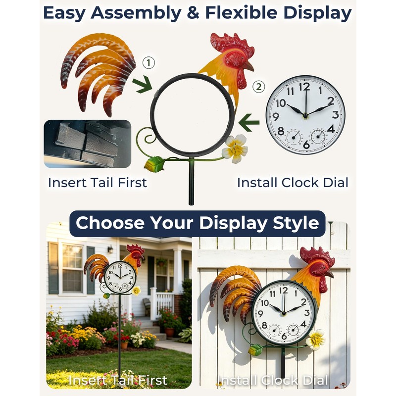 Rooster Outdoor Clock with Thermometer & Hygrometer