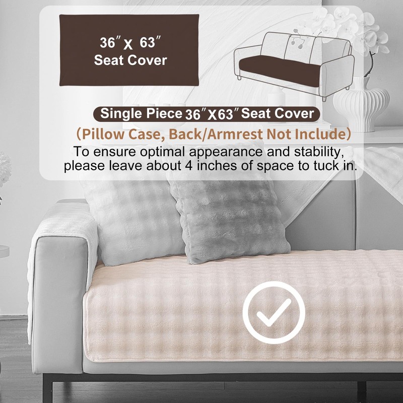 Aucrovee Soft Plush Velvet Couch Cover, Non Slip Fluffy Sectional