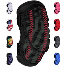 Exxact Sports Defender Plus Softball & Baseball Elbow Guard - Youth & Adult with Adjustable Straps - Black Baseball Flag