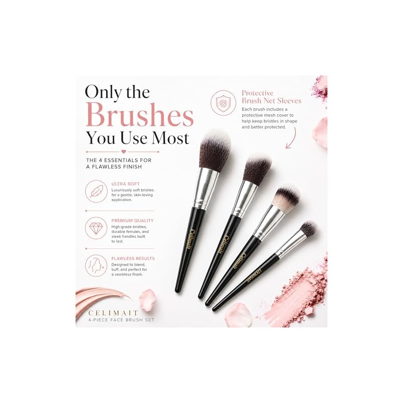 4PCS Face Makeup Brushes Set, Soft Synthetic Bristles for Foundation
