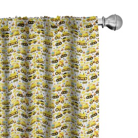 Lunarable Cartoon Curtains, Construction Vehicles Style Machines Safety Building Theme, Window Treatments 2 Panel Set for Living Room Bedroom, Pair of - 28" x 84", Yellow White
