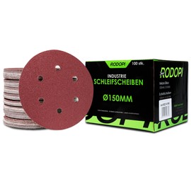 RODOPI RedDevil Sandpaper 150 mm Velcro Sanding Discs Grit 40-320 Sanding Pads for Random Orbital Sanders 6 Holes Velcro Disc Zirconia Corundum - Pack of 50 Mix