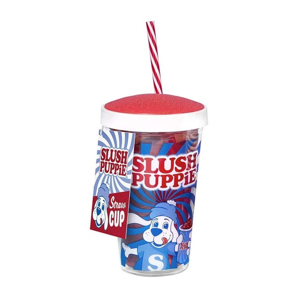 Slush Puppie Cup and Straw. 500ml Capacity Screw Tight Cup with Re-Useable Straw. Officially Licensed Slush Puppie Merchandise.