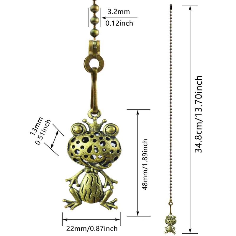 OMYZERO 2Pcs Ceiling Fan Pull Chain Set, 12Inch Metal Frog