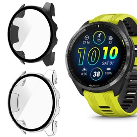 Compatible for Garmin Forerunner 965 Case, Lamshaw Hard PC Case with Tempered Glass Screen Protector Compatible with Garmin Forerunner 965 (2 Pack-Black+Clear)