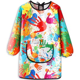 MINIQ Kids Art Smock,Waterproof Painting Apron Artist Smocks with Pocket Long Sleeves for Age 5-8