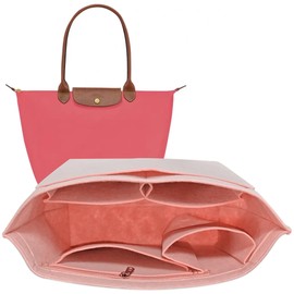TUKYWAN Purse Organizer Insert Handbag Organizer for Longchamp Bag,Bag Organizer Insert with Divider Pocket and Zipper Inner for le pliage (Pink, Small)