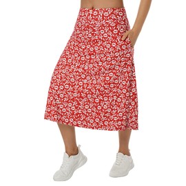 beroy Women 28" Long Skorts for Woman with 2 Pockets Modest Skirt with Shorts Underneath High Waisted Long Skorts, Red White Floral, 3X-Large
