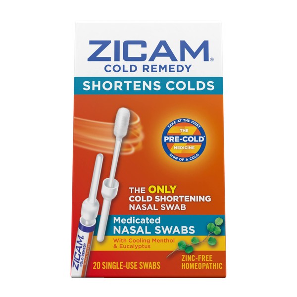 Zicam Cold Remedy Nasal Swabs with Cooling Menthol & Eucalyptus, 20 Count (Pack of 1)