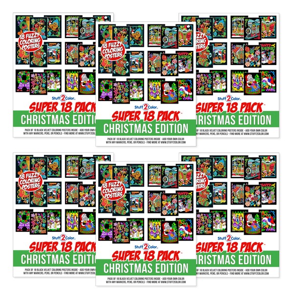Super Pack of 18 Fuzzy Velvet Coloring Posters (Christmas Edition) - Excellent Family Time Craft Project to Share and Color - All Ages DIY Coloring Fun (Kids, Toddlers, and Adults) (6 Pack)